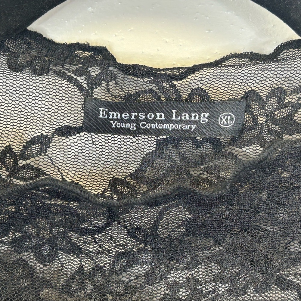 Emerson Lang Y2K Black Lace Sheer Top Womens XL Long Sleeve Goth Witchy Vampire - Picture 6 of 10
